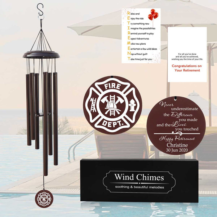 Personalized firefighter retirement wind chime in bronze finish