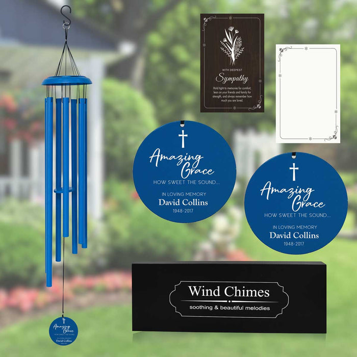 custom sympathy wind chime amazing grace design blue finish