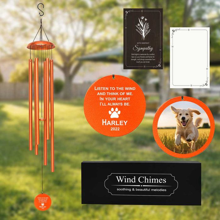 Copper Pet Memorial Wind Chime with Picture & Custom Engraving