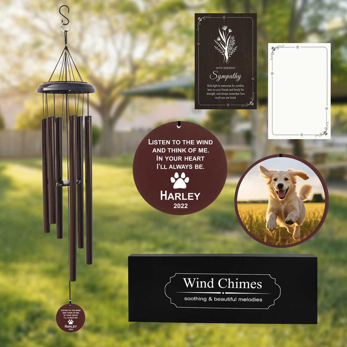 Brown Pet Memorial Wind Chime with Picture & Custom Engraving