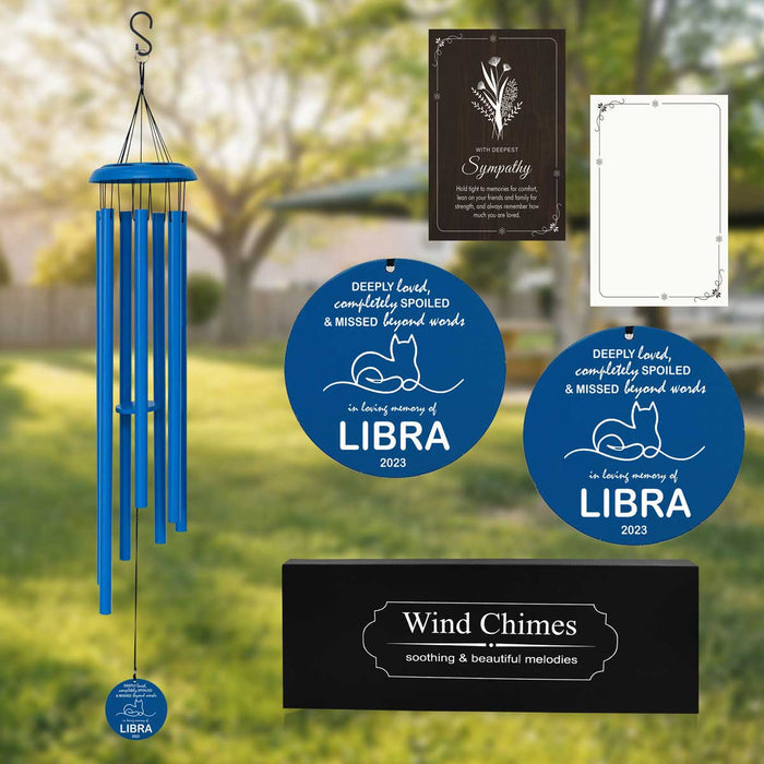 Dark Blue Personalized Pet Memorial Wind Chime with custom engraving and sympathy card