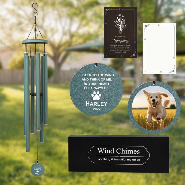 Turkish Green Pet Memorial Wind Chime with Picture & Custom Engraving