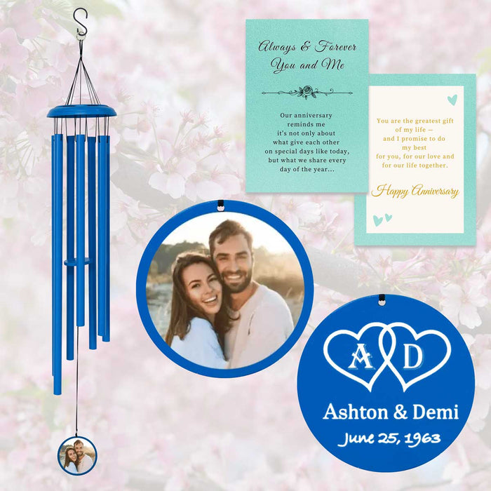 Blue Personalized Photo Wind Chime for Anniversary