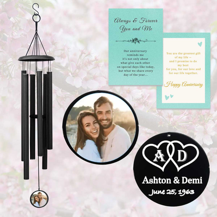 Black Personalized Photo Wind Chime for Anniversary