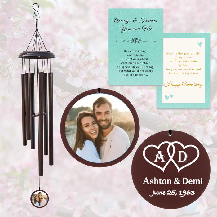 Brown Personalized Photo Wind Chime for Anniversary