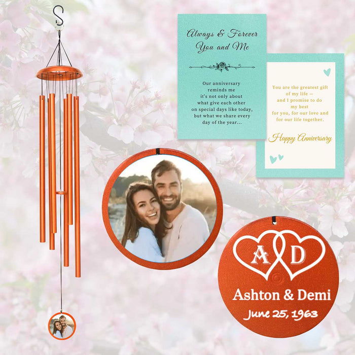 Orange Personalized Photo Wind Chime for Anniversary