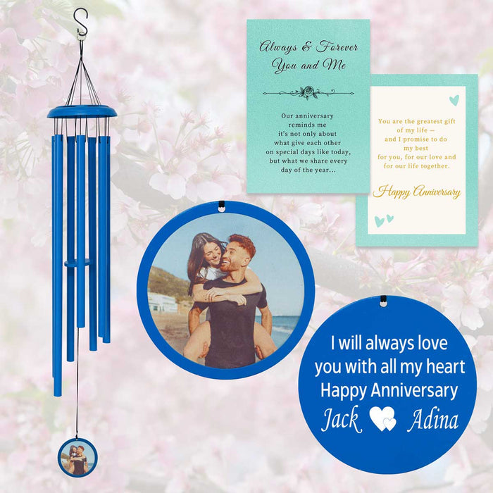 Blue Photo Wind Chime Gift for Birthday or Anniversary