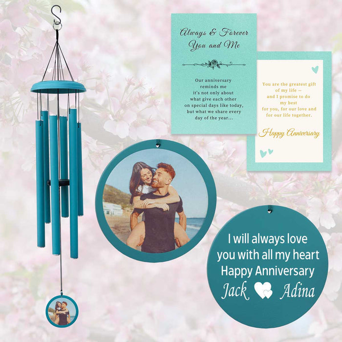 Light Blue Photo Wind Chime Gift for Birthday or Anniversary