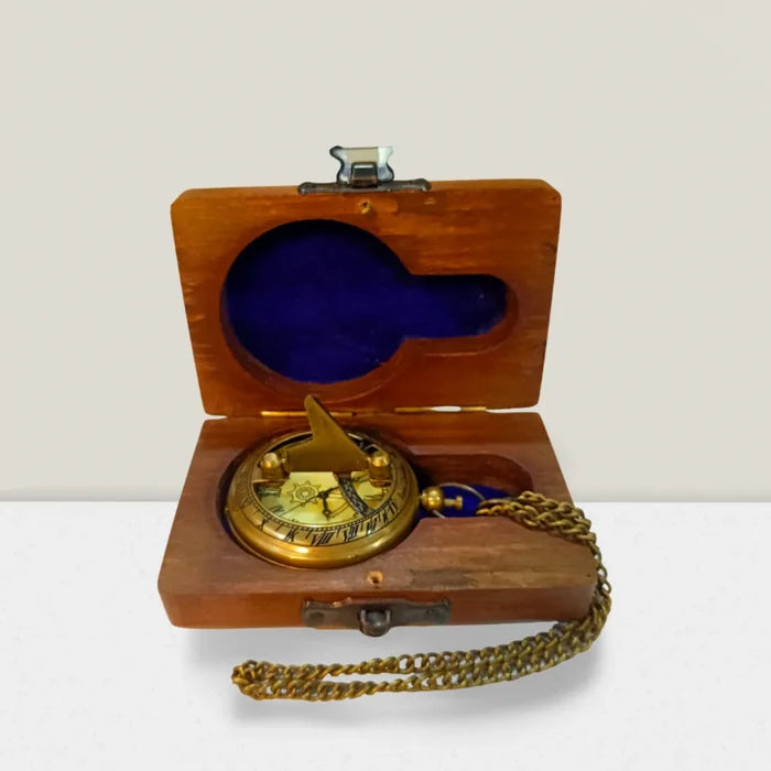 Elegant personalised brass pocket watch with wooden box