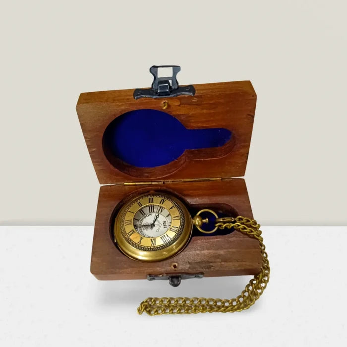 Custom engraved pocket watch in wooden gift box