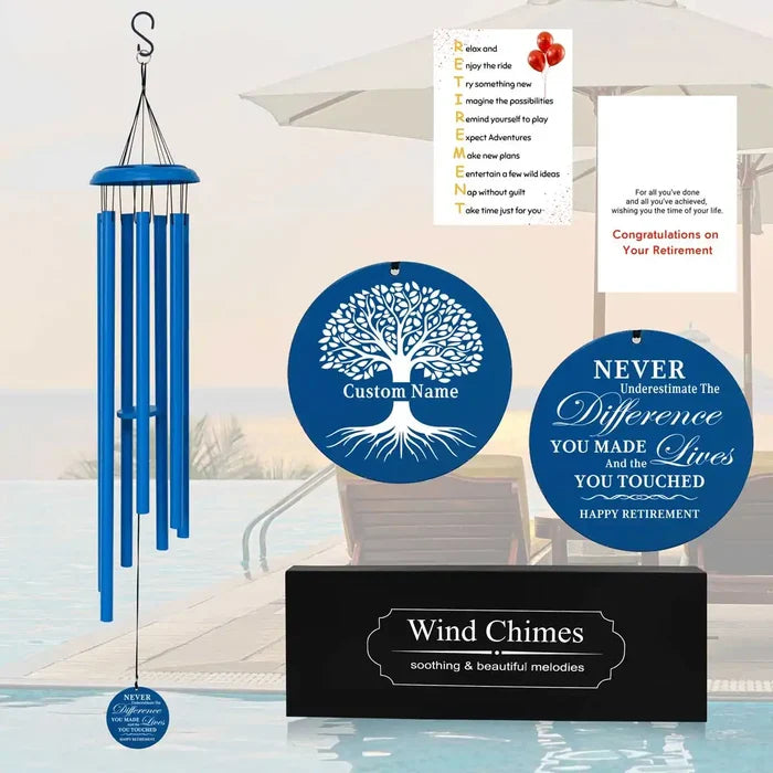 Personalized Retirement Wind Chime Gift in Dark Blue Color