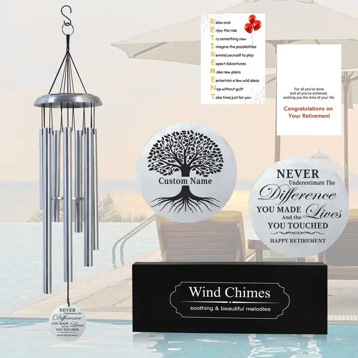 Personalized Retirement Wind Chime Gift in Silver Color