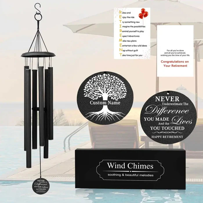 Personalized Retirement Wind Chime Gift in Black Color