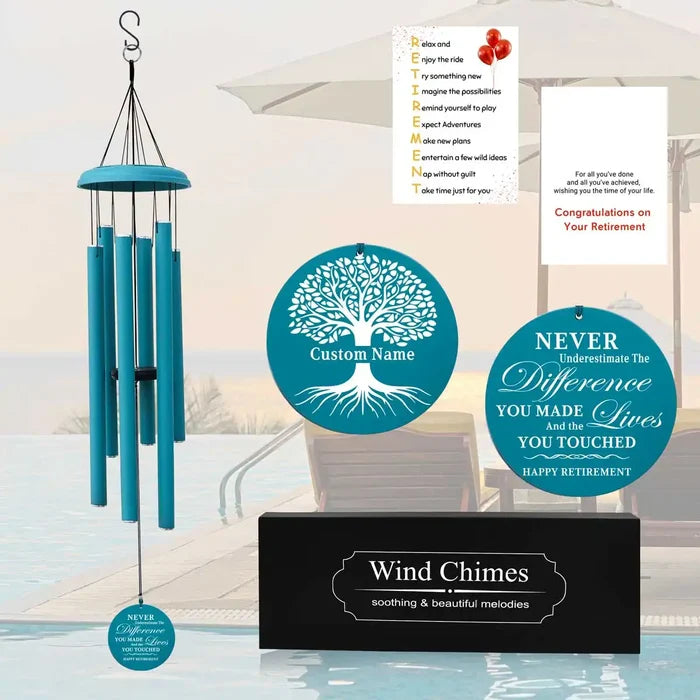 Personalized Retirement Wind Chime Gift in Light Blue Color