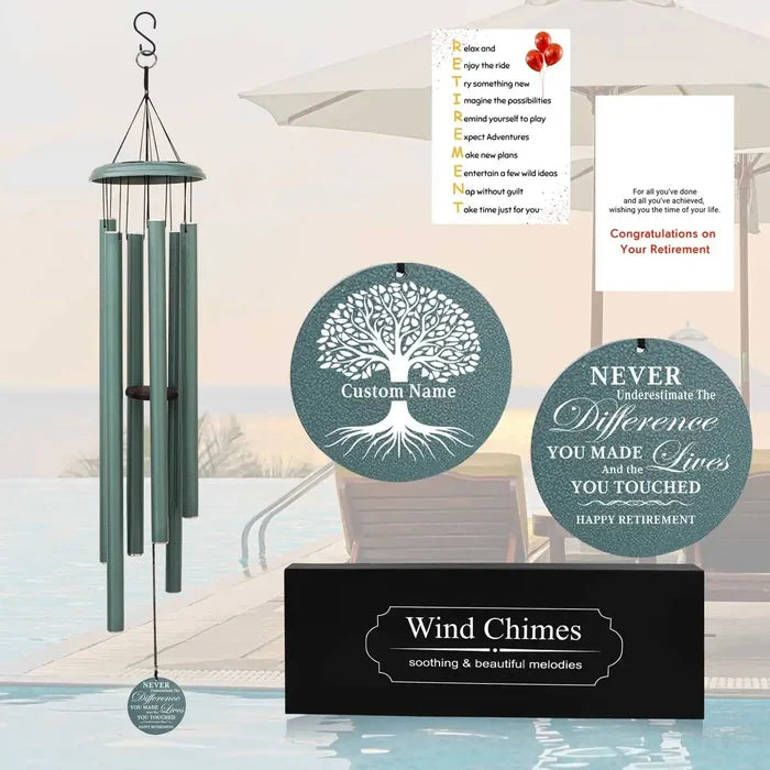 Personalized Retirement Wind Chime Gift in Turkish Green Color