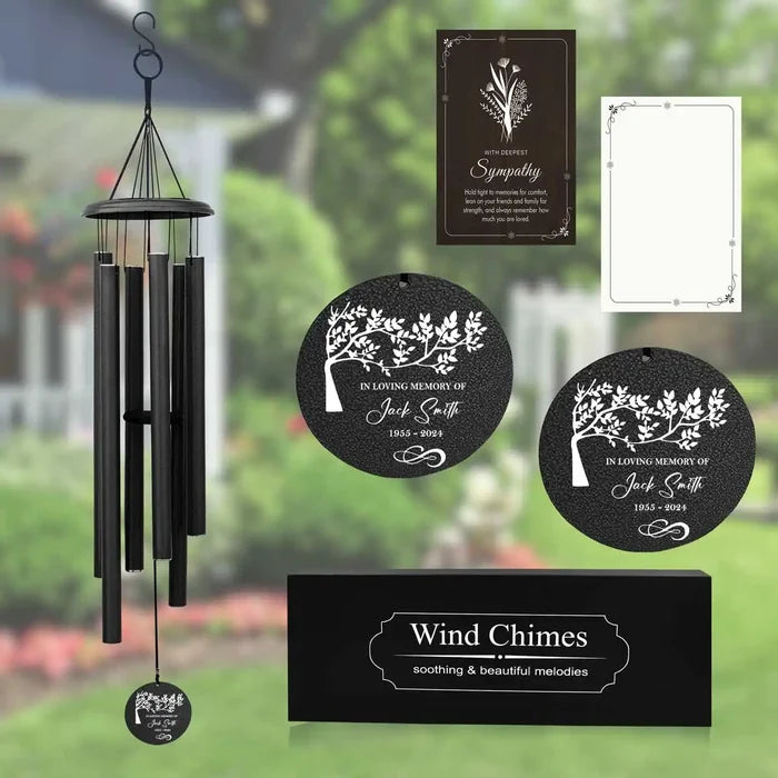 Engraved Tree of Life memorial wind chime for outdoor garden