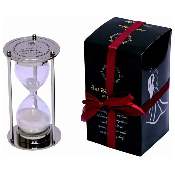 Personalized Hourglass Sand Timer Silver perfect for gifts.