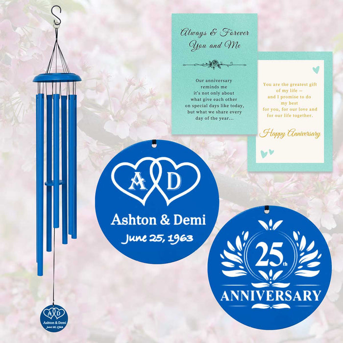 Dark Blue Personalized Wind Chime for Anniversary with custom engraving and gift card