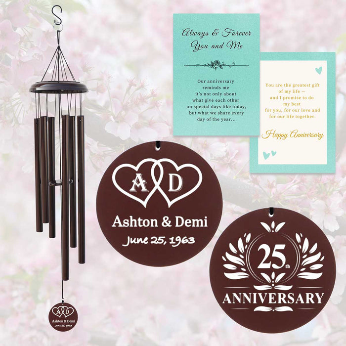 Bronze Personalized Wind Chime for Anniversary with custom engraving and gift card