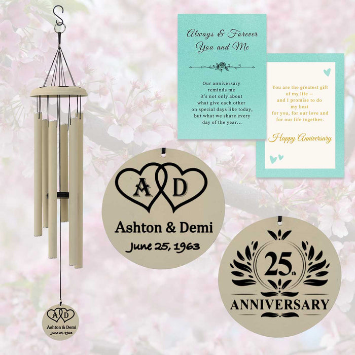 Off-White Personalized Wind Chime for Anniversary with custom engraving and gift card