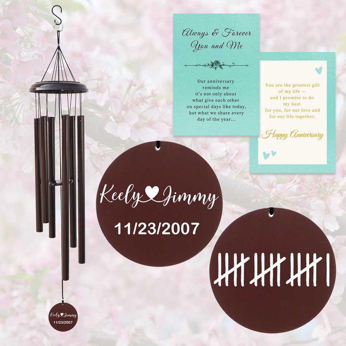 Brown Personalized Anniversary Wind Chime with Custom Engraving and gift card