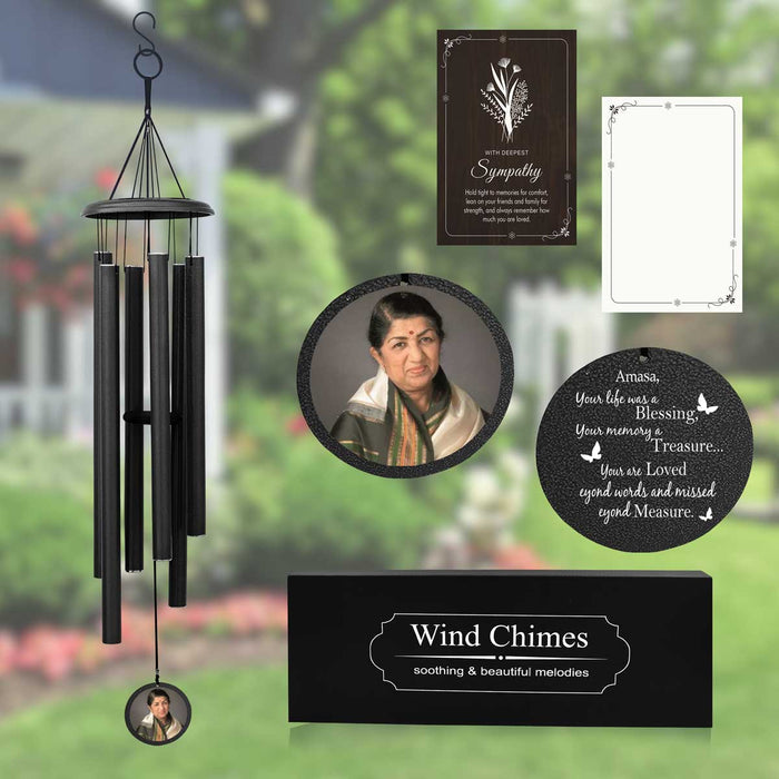 Black Personalized Wind Chime with Photo & Custom Engraving