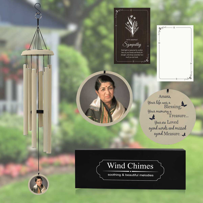 Off-white Personalized Wind Chime with Photo & Custom Engraving