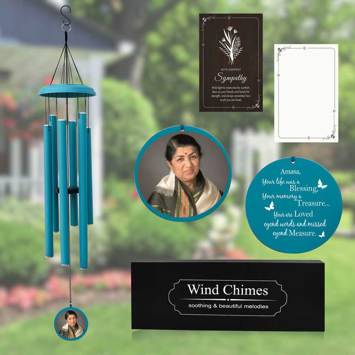 personalized photo wind chime light blue
