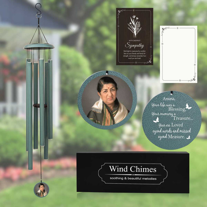 Personalized photo wind chimes -Turkish Green Personalized Wind Chime with Photo & Custom Engraving