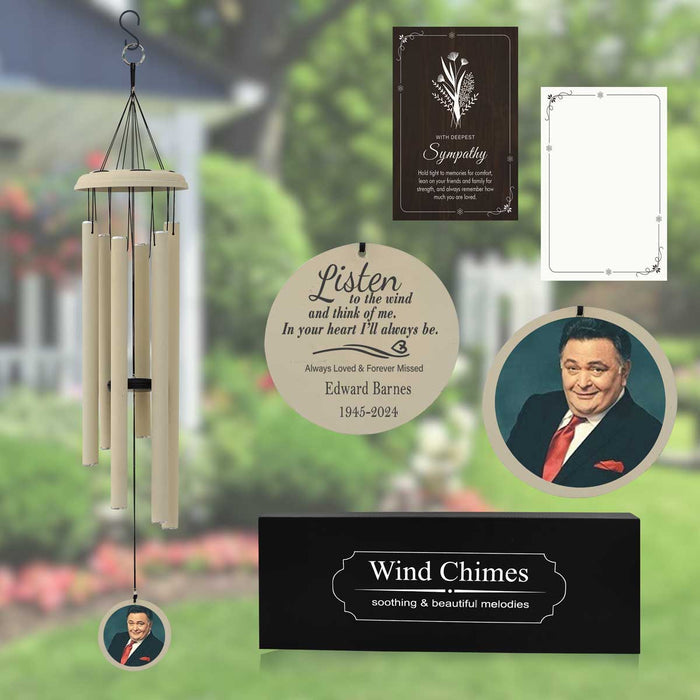 Off-White Personalized Wind Chime with Photo & Custom Engraving