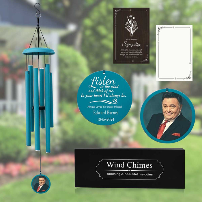 Light Blue Personalized Wind Chime with Photo & Custom Engraving