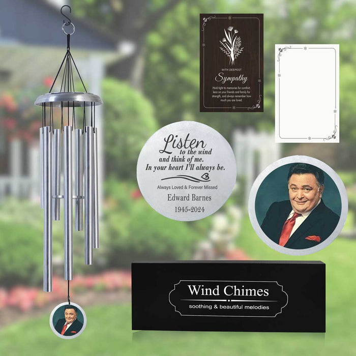 Silver Personalized Wind Chime with Picture for Memorial