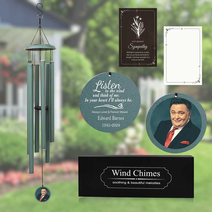 Turkish Green Personalized Wind Chime with Picture for Memorial