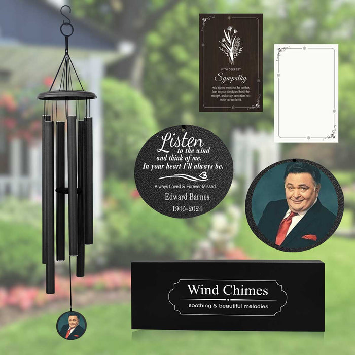 Black Personalized Wind Chime with Photo & Custom Engraving