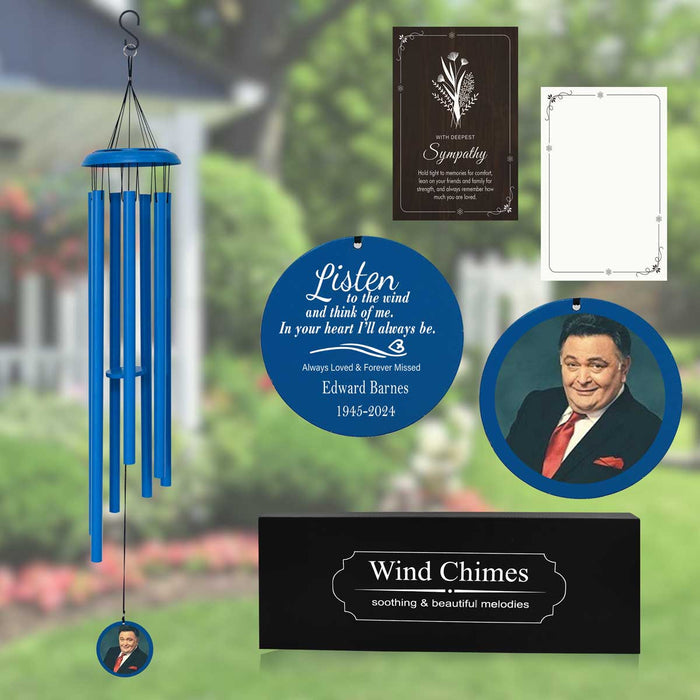 Blue Personalized Wind Chime with Picture for Memorial