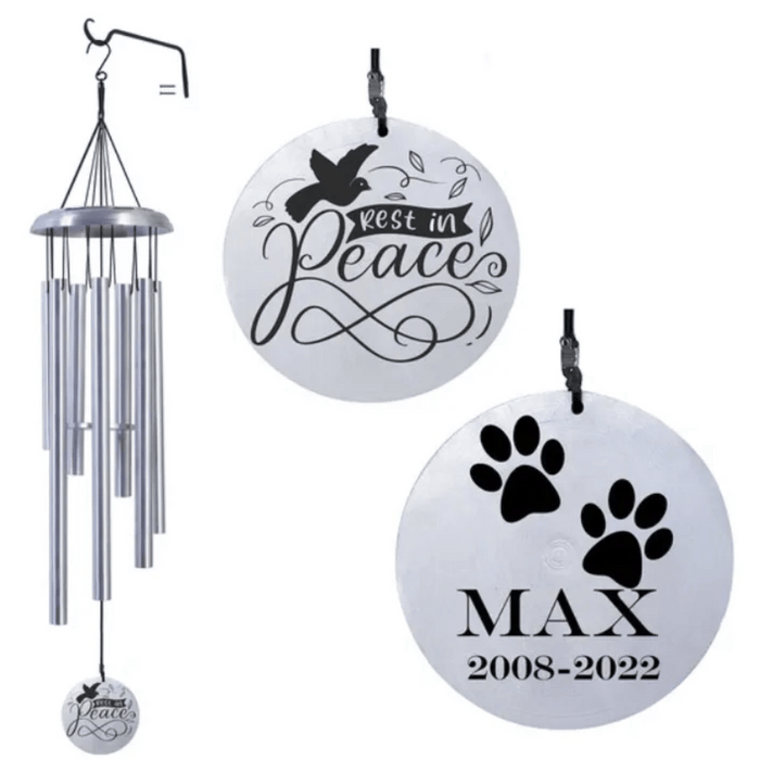Pet Memorial Wind Chime in Silver color with white background