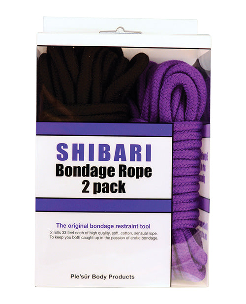 Shibari bondage rope 2-pack packaging with purple and black ropes.