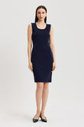Plus Size Sleeveless Sheath Knit Dress, Indigo, Indigo | Ming Wang