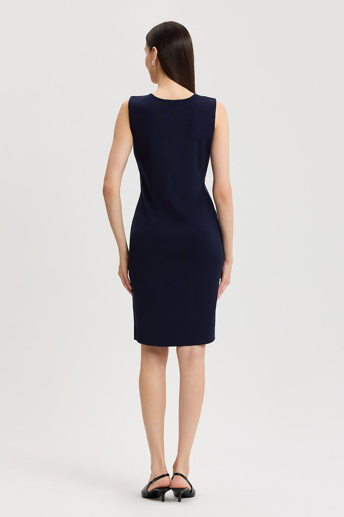 Plus Size Sleeveless Sheath Knit Dress, Indigo, Indigo | Ming Wang