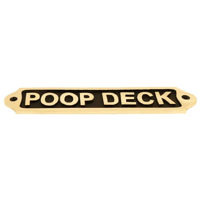 POOP DECK Brass Door sign in sleek black and gold finish