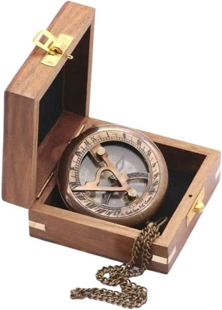 Premium Brass Sundial Compass  with Wooden Box  | Personalized Engraving