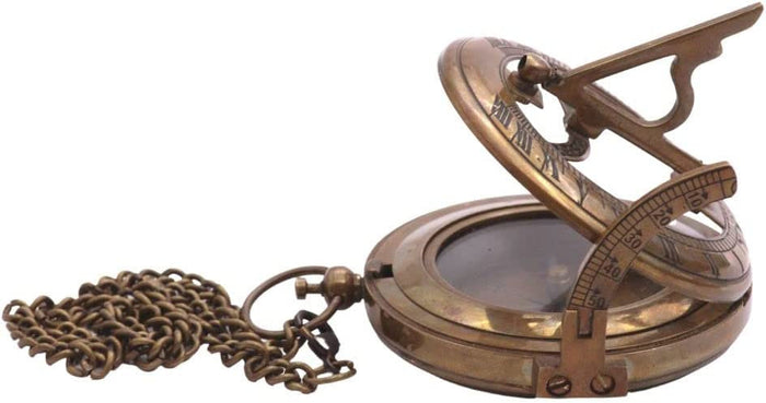 Premium Brass Sundial Compass  with Wooden Box  | Personalized Engraving
