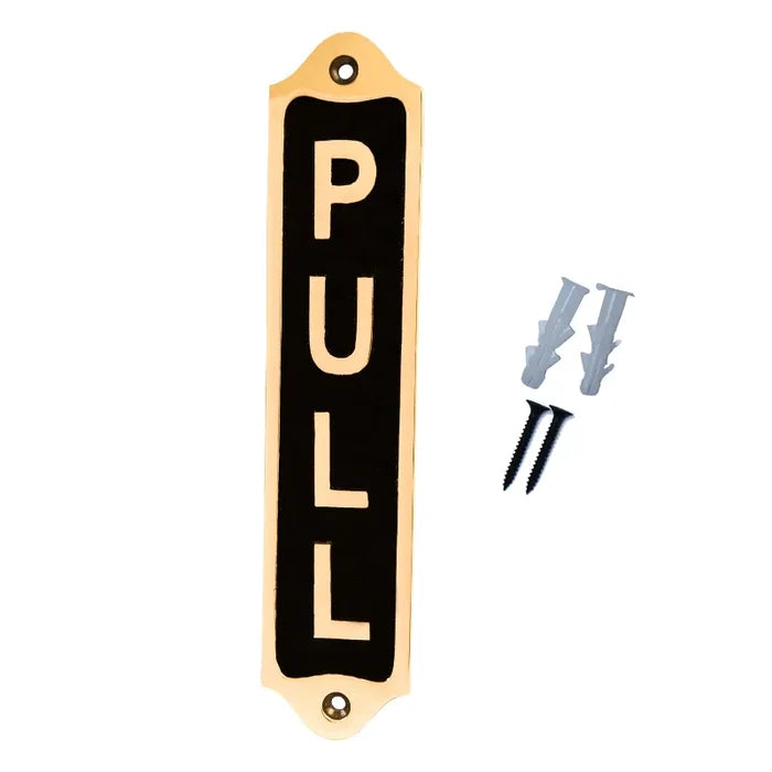 Brass pull door marker with mounting hardware