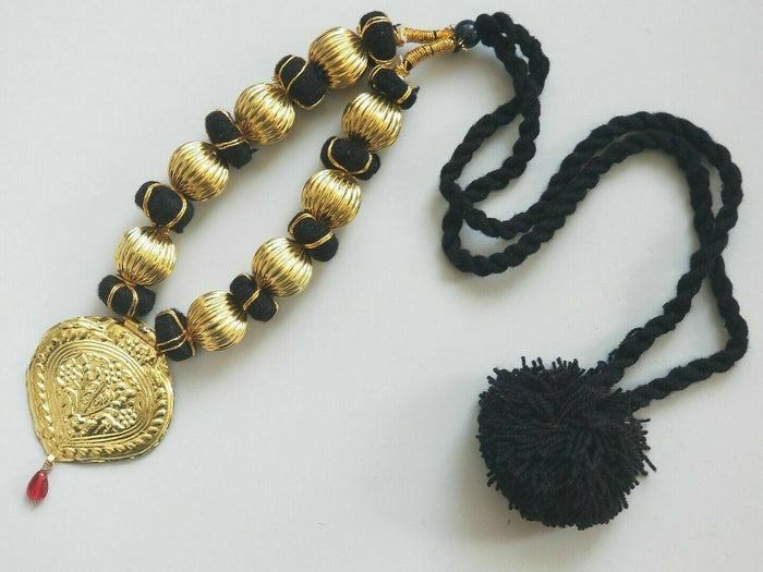 Punjabi Kaintha Necklace Folk Bhangra Gidha Pendant Patiala Handmade Black Dori Thread HH