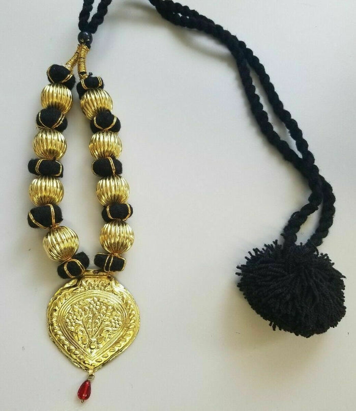 Punjabi Kaintha Necklace Folk Bhangra Gidha Pendant Patiala Handmade Black Dori Thread HH
