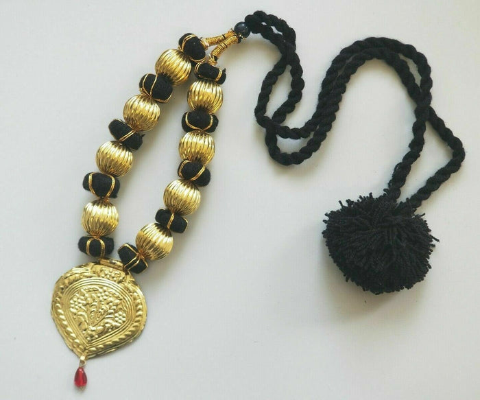Punjabi Kaintha Necklace Folk Bhangra Gidha Pendant Patiala Handmade Black Dori Thread HH
