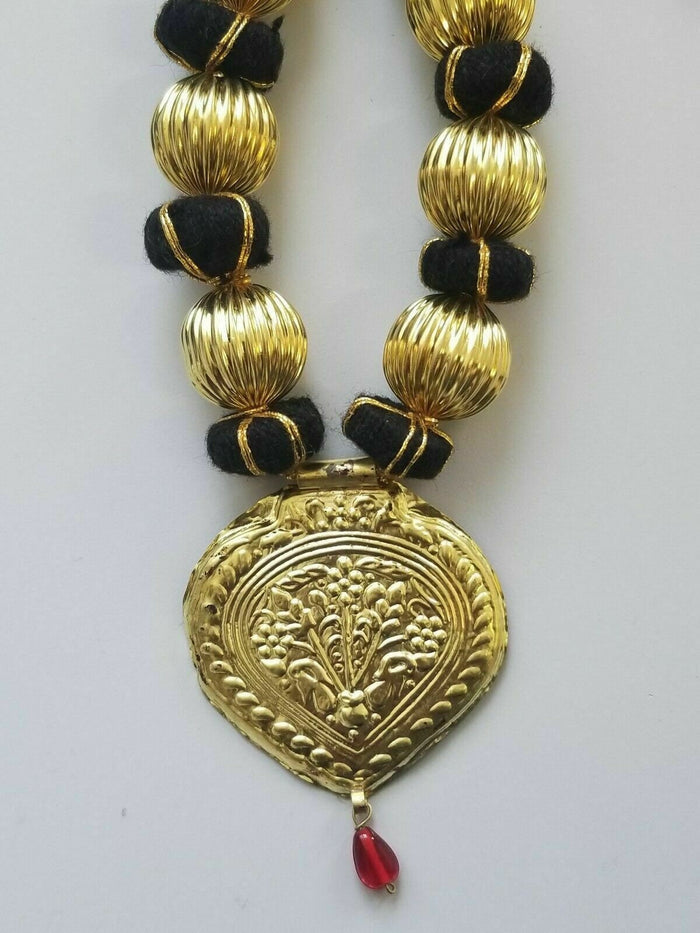 Punjabi Kaintha Necklace Folk Bhangra Gidha Pendant Patiala Handmade Black Dori Thread HH