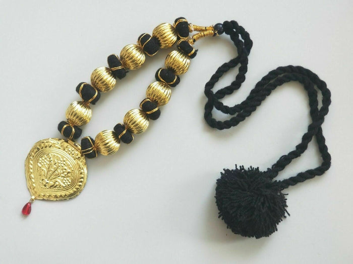 Punjabi Kaintha Necklace Folk Bhangra Gidha Pendant Patiala Handmade Black Dori Thread HH