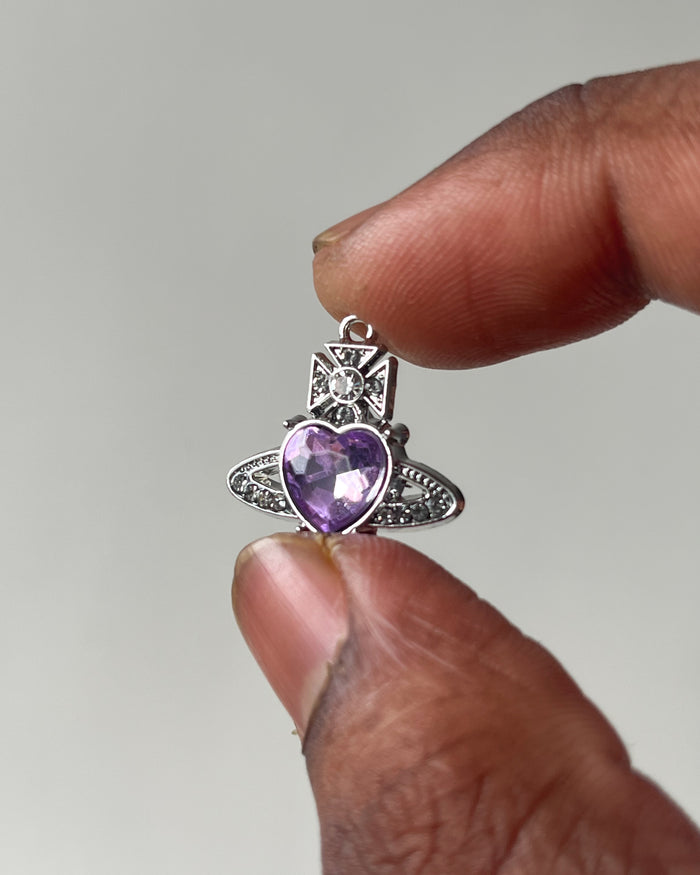 Purple saturn heart charm