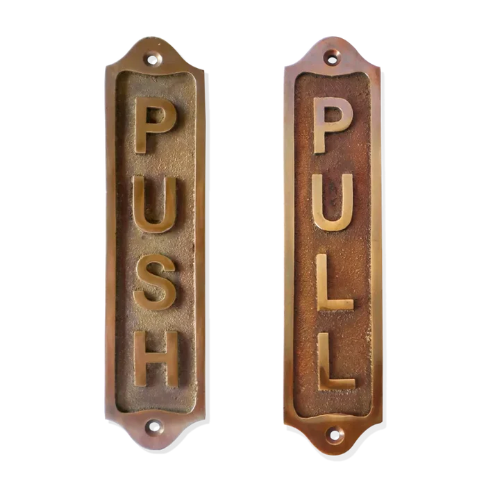 'Push & Pull' door sign in antique finish